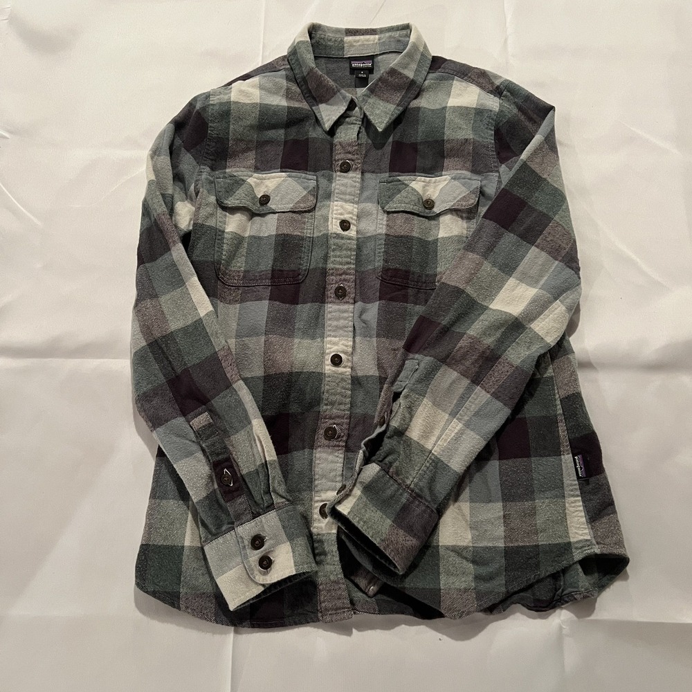 Patagonia Men's Flannel Shirt Fjord Organic Cotton Green Black Plaid Size Small